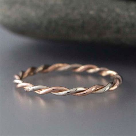14k Gold Wedding Ring Two Tone Twist In Solid Rose Gold Etsy