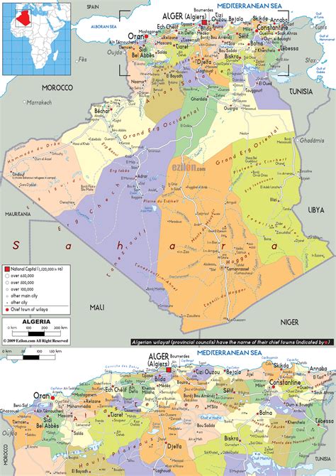 Encuentre el área de cualquier forma en el mapa. Political Map of Algeria - Ezilon Maps