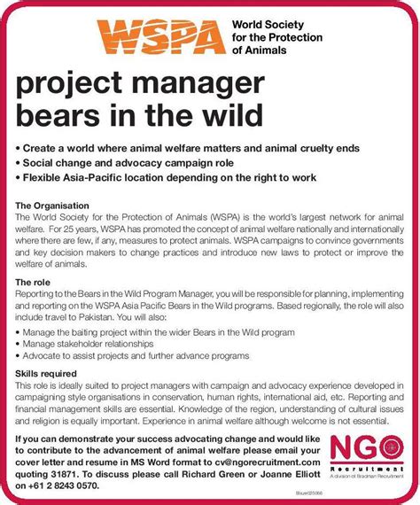 Ngo Recruitment Project Manager Bears In The Wild Ngo Recruitment