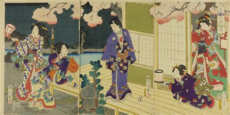 KUNICHIKA Genji And Beauties Viewing Cherry Blossom In The Night
