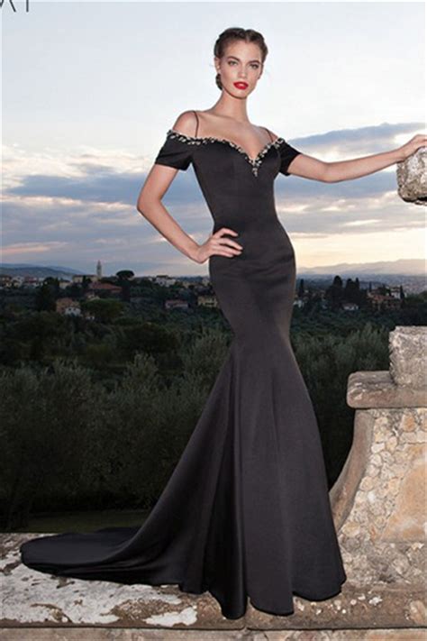 Blues delight slightly hung over. Sexy Mermaid Off The Shoulder Low Back Black Satin Prom ...