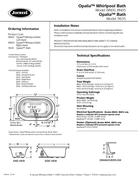 You can also download your user manual here. Opalia™ whirlpool bath, Opalia™ bath, Model: bn00, bn05 ...