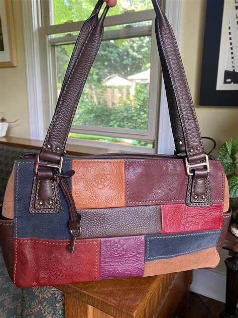Retro Fossil Patchwork Leather Bag Etsy