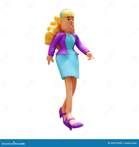 Business Woman Cartoon Character Walking With Confidently Stock