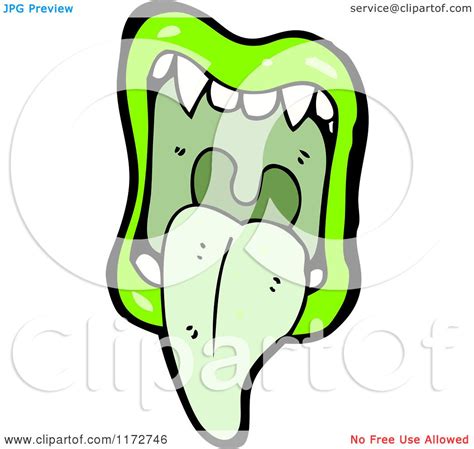 Cartoon Of Green Lips And A Tongue Royalty Free Vector Clipart By