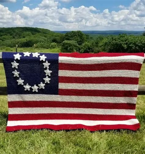 Old Glory American Flag Crochet Blanket Free Pattern Weave Crochet
