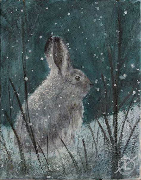 Grunge Snow Rabbit Original Painting Original Paintings 11x14