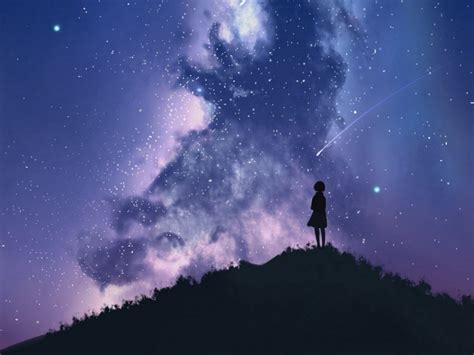 Anime Silhouette Night Starry Sky Silhouette Starry Sky Landscape