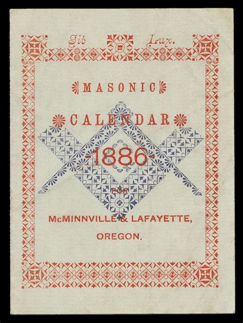 Masonic Calendar 1886 Sheaff Ephemera
