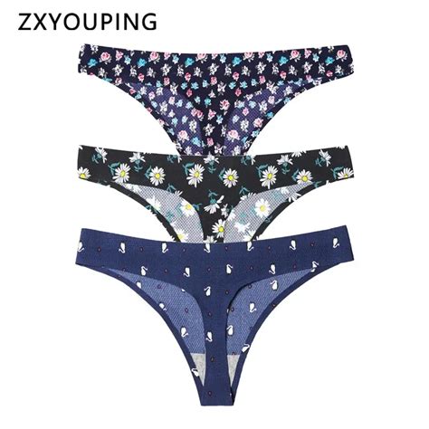 3pcslot Print Thong Sexy Women G String Seamless Soft Underwear Female