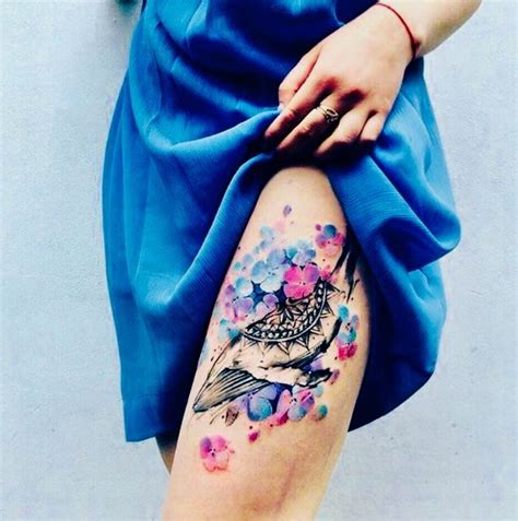 Colorful Flower Tattoo On Thigh Feminine Tattoo Sleeves Flower Thigh Tattoos Tattoos