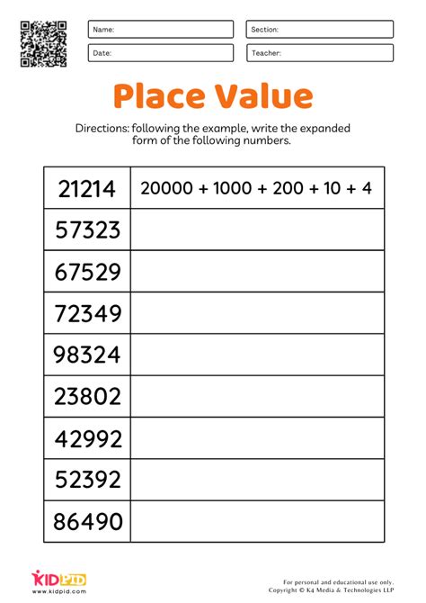 Expand Numbers Worksheet
