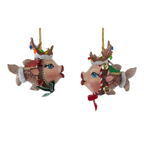 Katherines Collection Reindeer Kissing Fish Christmas Holiday Ornaments