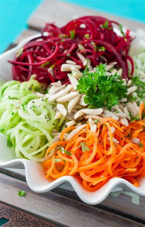 Spiralized Rainbow Veggie Salad Take Your Veggie Noodle Game To The