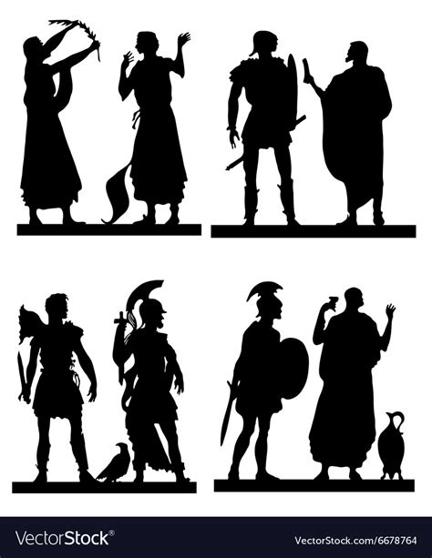 Collection Of Silhouettes Of The Greek Soldiers Vector Image