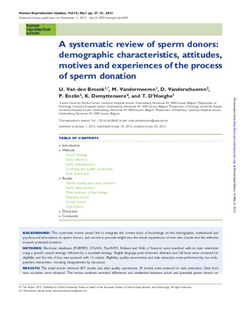 pdf a systematic review of sperm donors demographic characteristics attitudes motives and
