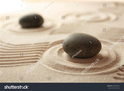 Japanese Zen Garden Pebbles On Sand Stock Photo 489490591 Shutterstock