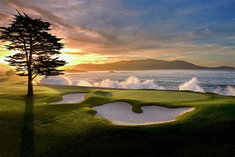 Pebble Beach Golf Course 18th Hole Sunset Digital Art By Peter Nowell