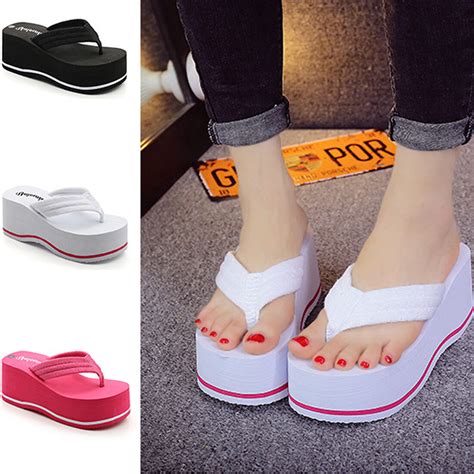 Women Platform Flip Flops Beach High Thick Heel Wedge Sandal Slipper Shoes Ebay