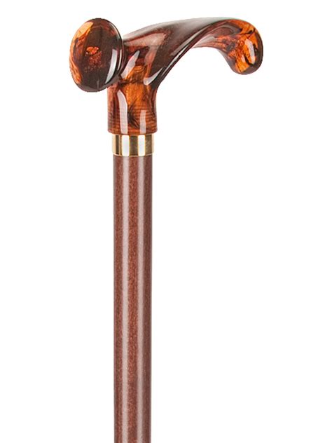 Wooden Walking Stick In Brown With Anatomical Grip In Amber Imitation