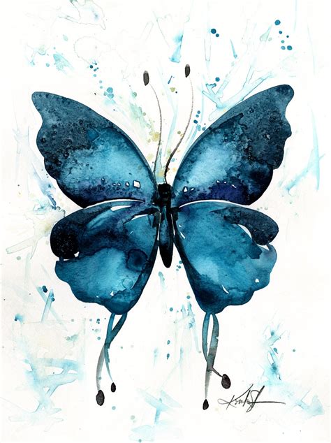 Abstract Butterfly Watercolor Painting Teal Blue Aqua Art Etsy