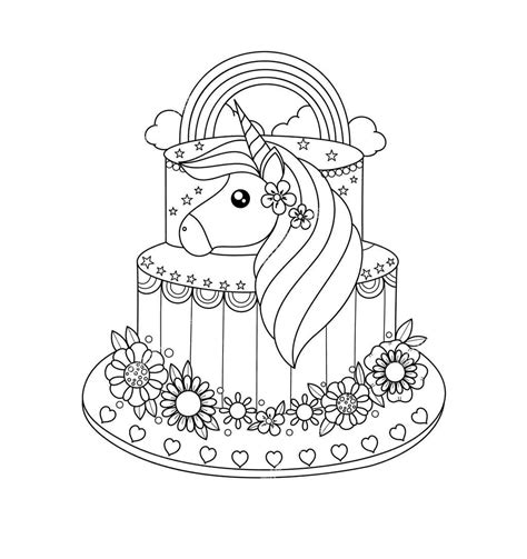 Unicorn Cake Coloring Pages Drawing Pictures Free Printable Coloring