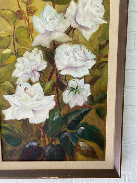 Antiguas Rosas Blancas Vintage Floral Pintura Al óleo Lienzo Etsy