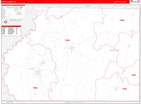 Ashley County Ar Wall Map Red Line Style By Marketmaps