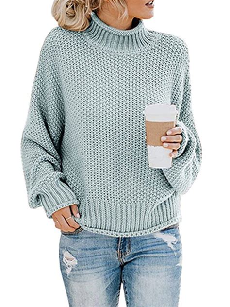 Women S Long Sleeve Sweaters Turtleneck Loose Soft Knitted Casual