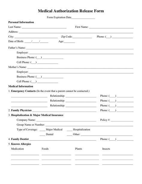 Medical Authorization Release Form In Word And Pdf Formats