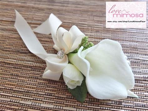 Wrist Corsage Ivory Calla Lily And Ivory Ribbon Bridesmaid Etsy