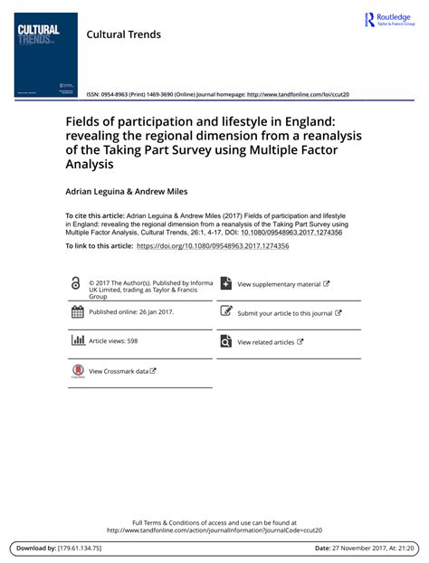 Pdf Fields Of Participation And Lifestyle In England Revealing The