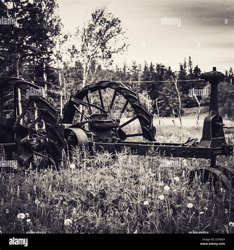 Old Rusty Farm Tractor In A Field Stock Photo Alamy