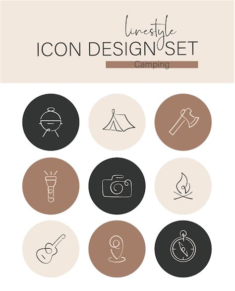 Conjunto de diseño de iconos de estilo de línea camping Vector Premium