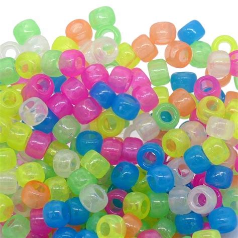 6x8mm Barrel Plastic Pony Bead Mix Glow In The Dark The Bead Shop