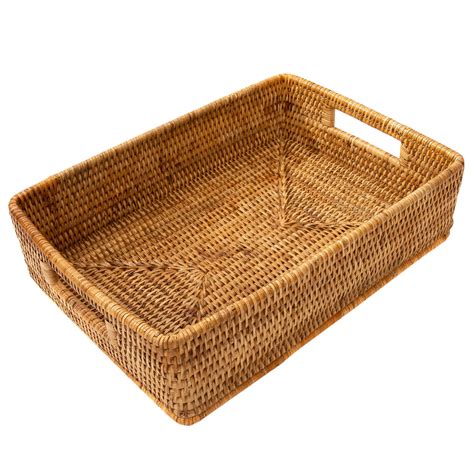 Vtg rectangular green wire tray basket metal handles loops 14 x 9 x 2.5 desk. Artifacts Rattan Rectangular Basket | Chairish