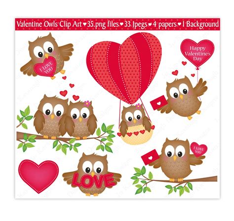Valentine Clipartvalentine Digital Papersvalentine Owls Clip Etsy Uk