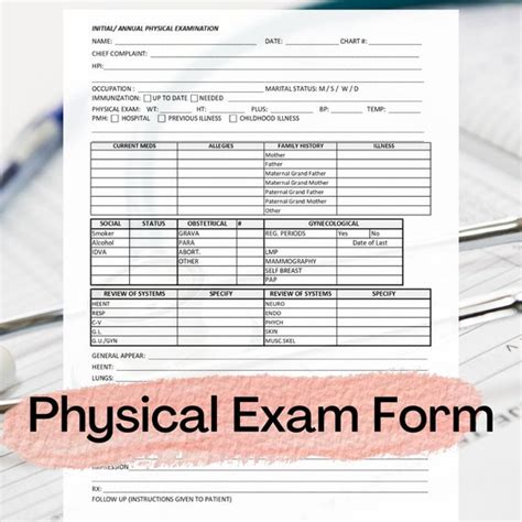 Physical Exam Form Template Initial Annual Physical Etsy