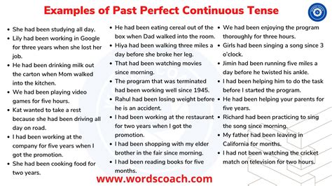 Examples Of Past Perfect Continuous Tense Word Coach
