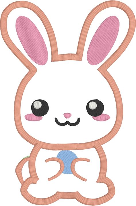 Kawaii Bunny Applique Design 4x4 5x7 Cute Rabbit Applique Designs