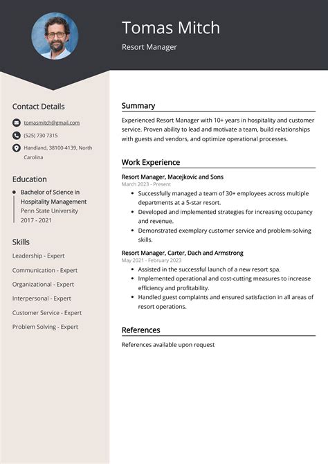 Resort Manager Resume Example Free Guide