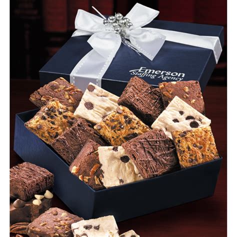 Or say it simply with regular chocolate brownies, packaged. Navy Gift Box with Gourmet Brownie Assortment