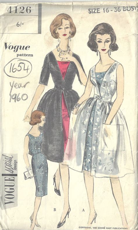 1960 Vintage Vogue Sewing Pattern B36 Redingote And Dress