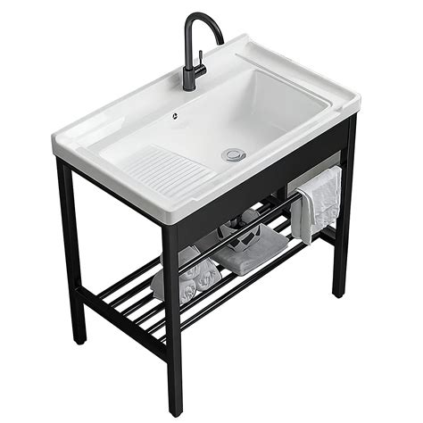 Buy Freestanding Sink 28 3 × 19 × 32 3 Ceramic Utility Sink With Washboard Set With Bracket