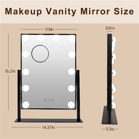 Hansong Black Vanity Mirror Makeup Mirror With Lights 12 Dimmable LED