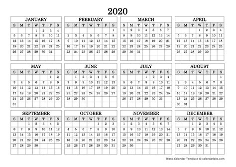 2020 Yearly Calendar Template Vertical Design Free Printable Templates