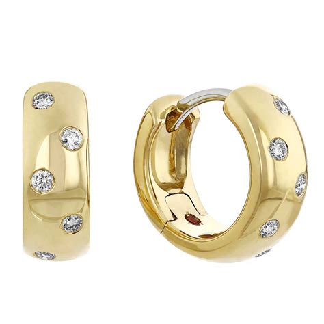 Yellow Gold Huggie Hoop Earrings With Flush Set Diamonds Borsheims