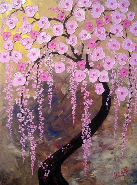 Canvas Print Of Original Oil Painting Tree Of Life Pink Cherry Blossoms