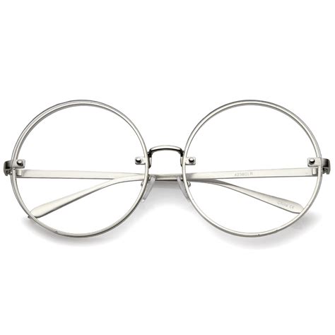 Oversize Metal Slim Temple Flat Lens Round Eyeglasses 65mm Sunglassla