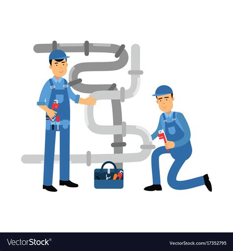 Professional Plumber Men Characters Repairing Vector Image